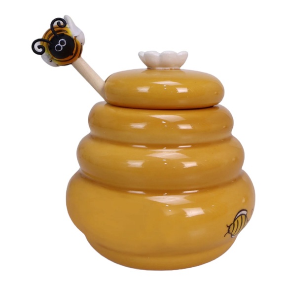 Honey Miel Ceramic Beehive Shaped Jar Pot with Lid Missing Spoon Honey Bee Decor - Picture 3 of 4